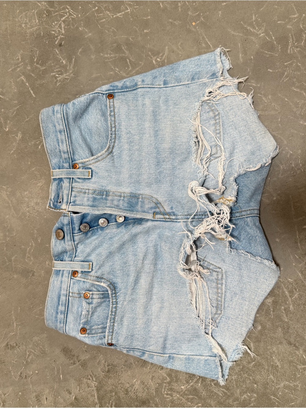 Levi's Light Blue Distressed High-Rise Denim Shorts